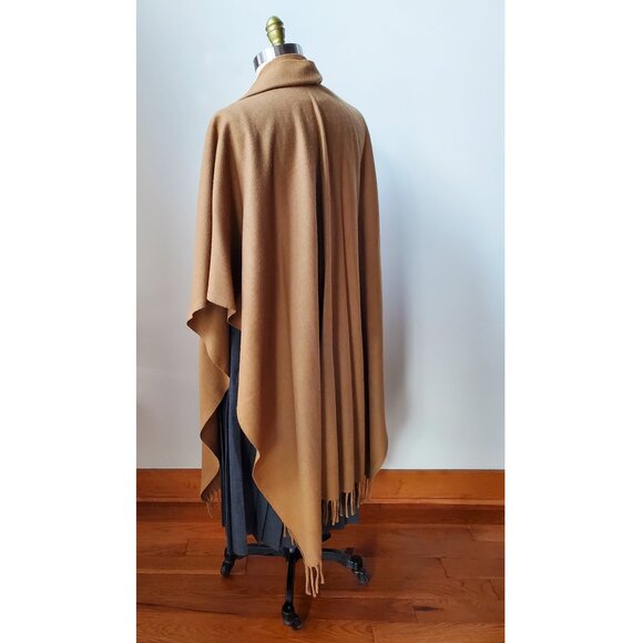 90's Camel Longline 100% Lambswool Wool Cape with Attached Scarf - Picture 5 of 5